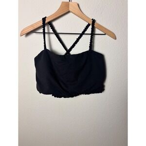 Lululemon Nulu Ruffle Cropped Tank Top Black Scalloped Trim Yoga Bra XL LW1FH0S